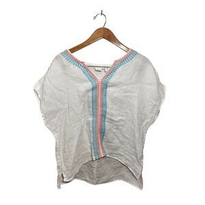 House of Harlow 1960 Blouse‎ 100% Linen V-Neck Embroidered Top White Size Large